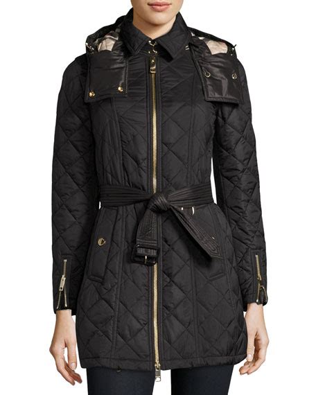 burberry baughton quilted belted parka jacket black|Burberry Baughton Quilted Belted Parka Jacket, Black .